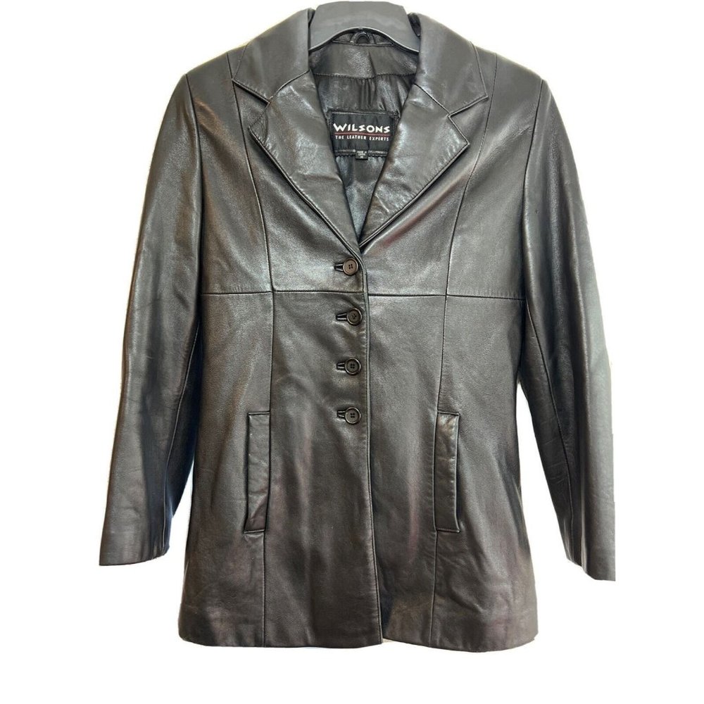 Wilsons Leather￼ Vintage Black ￼Soft Leather Maxima Blazer Jacket Size Medium